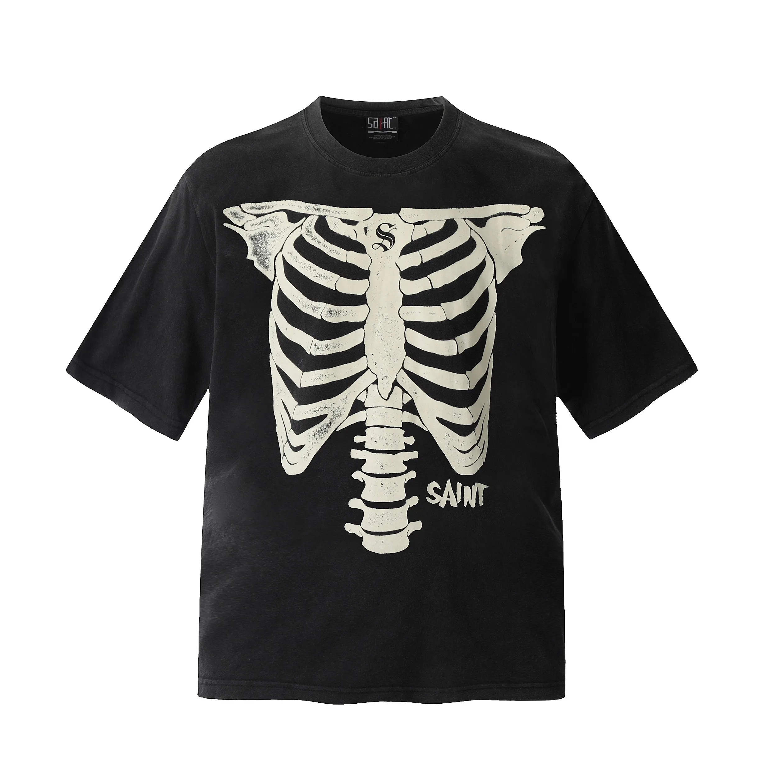Saint washed vintage skeleton short-sleeved T-shirt Color: washed black Wholesale price: 118 Size: M L XL XXL Style number: 2147